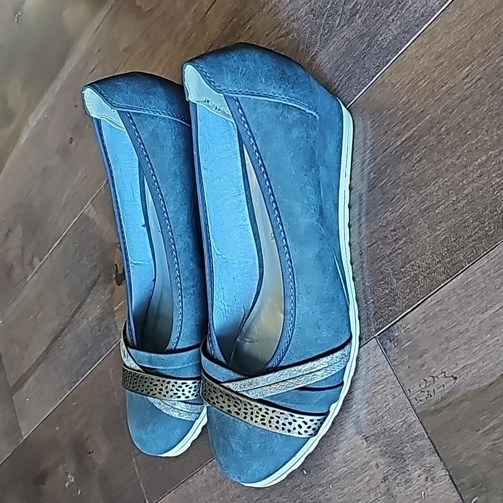 Womens Blue Wedge Flats with Metallic Accent